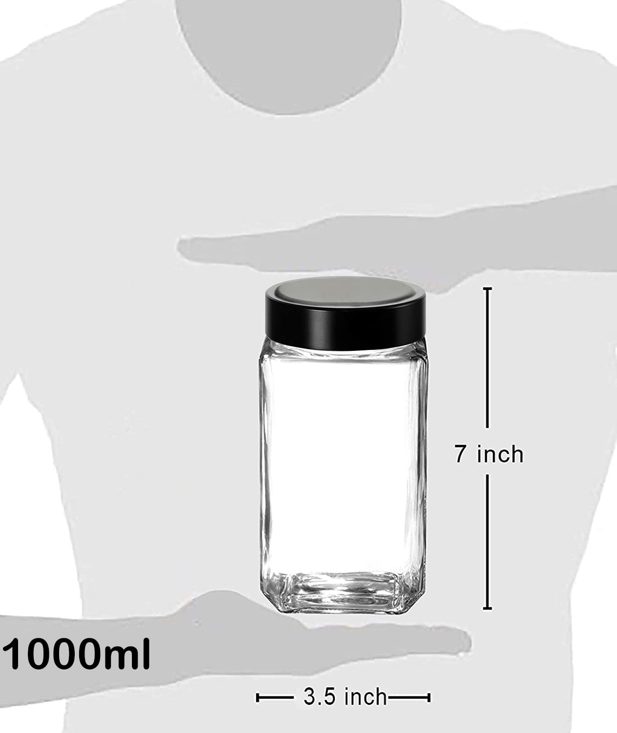 Brezzycloud Piraml Glass Cubical Square 1000Ml Transparent Glass Jars & Containers For Kitchen Pantry, Cookies, Dry Fruits, Coff
